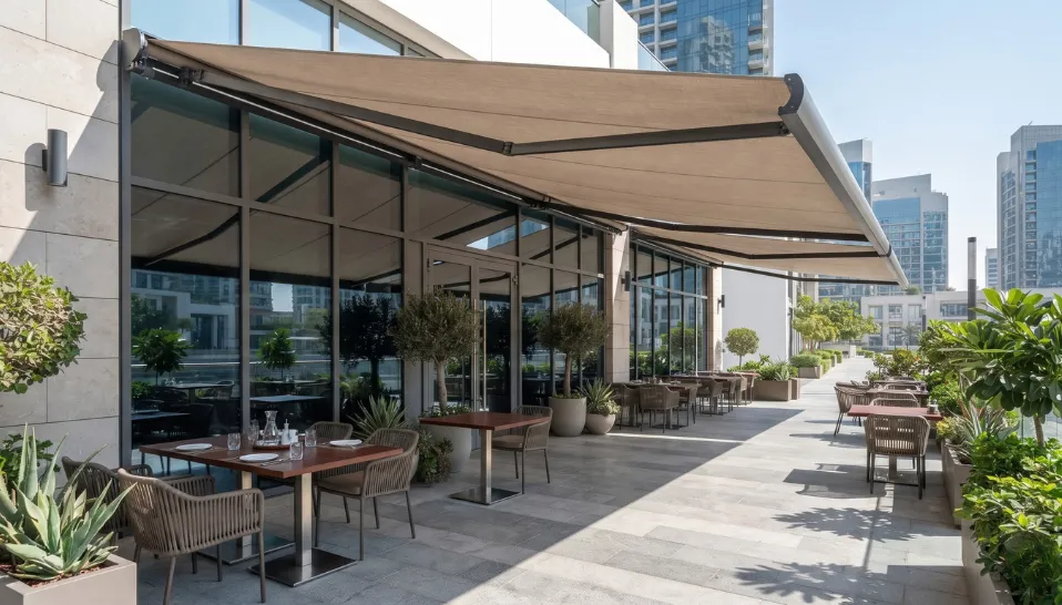 Retractable awnings for restaurants and cafes